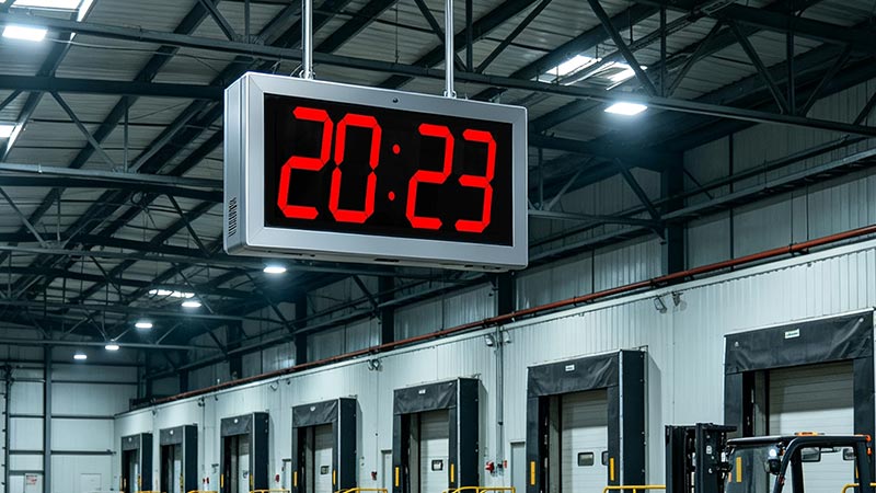 Large digital clock in a production hall